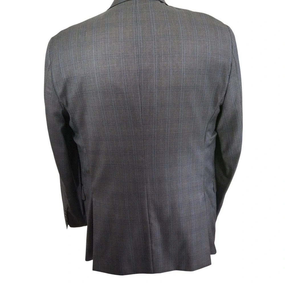 Hart Schaffner Marx Blazer Men 46R Grey Plaid Two Button Made in USA Double Vent